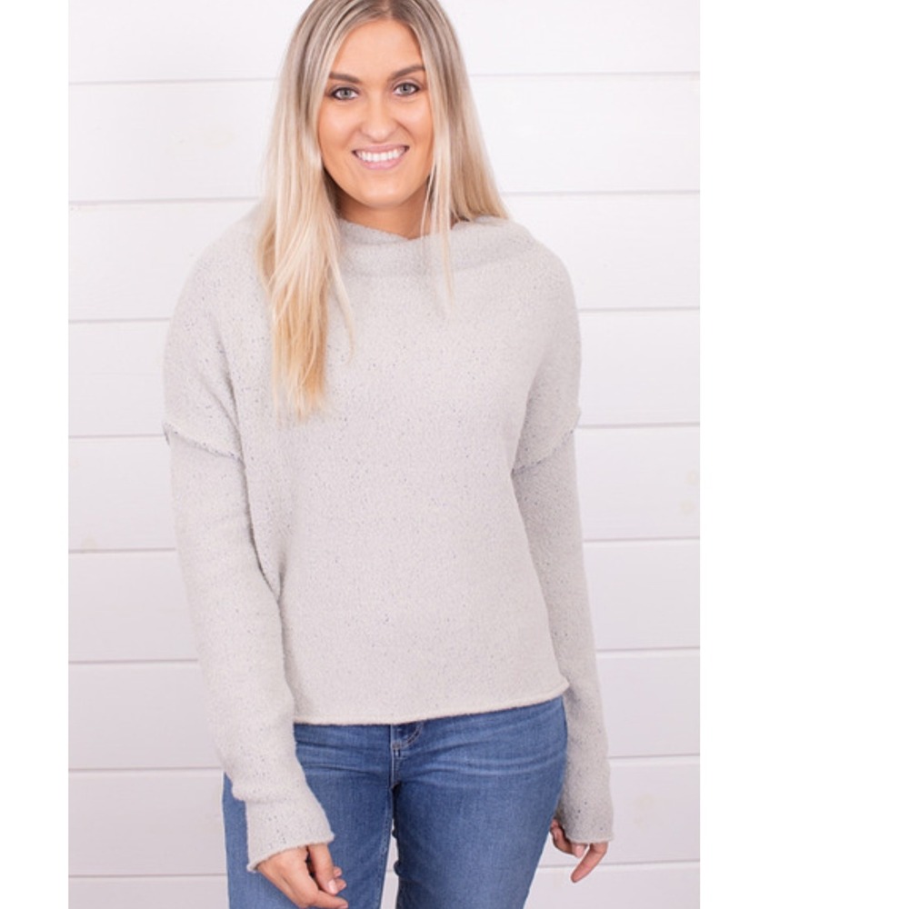Free‎ People Womens M San Vincente Pullover Silver Sapphire Knit Cropped Sweater